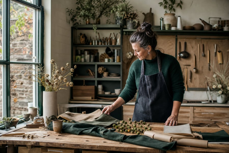 Business owner working in her jewellery workshop