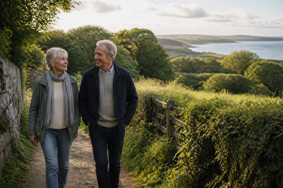 Older couple enjoying time together in a garden